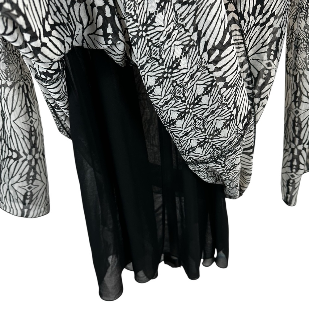 One World Sheer Chiffon Babydoll Tunic Top – Black & Gray Print, Size S - Picture 4 of 14